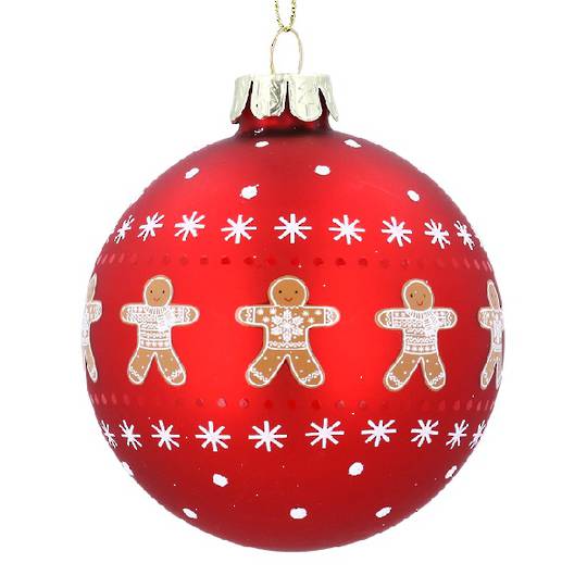 INDENT - Pack 12, Glass Ball Matt Red, Nordic Cookie Man 8cm